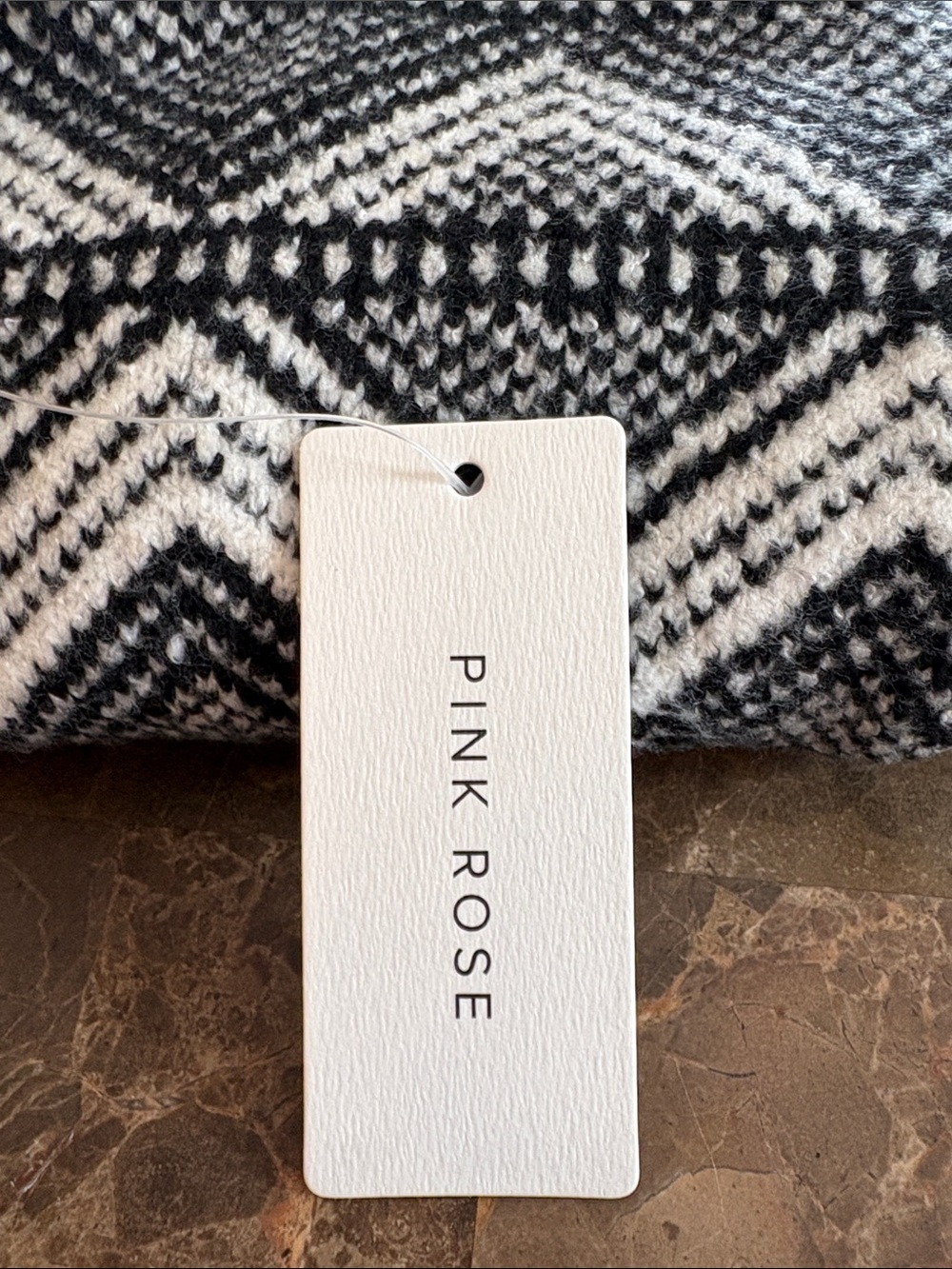 Pink Rose Cream Turtleneck Sweater with Black Geometric Stripes - Picture 9 of 9
